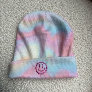 Claire’s Happy Face Tie Dye Knit Beanie Hat